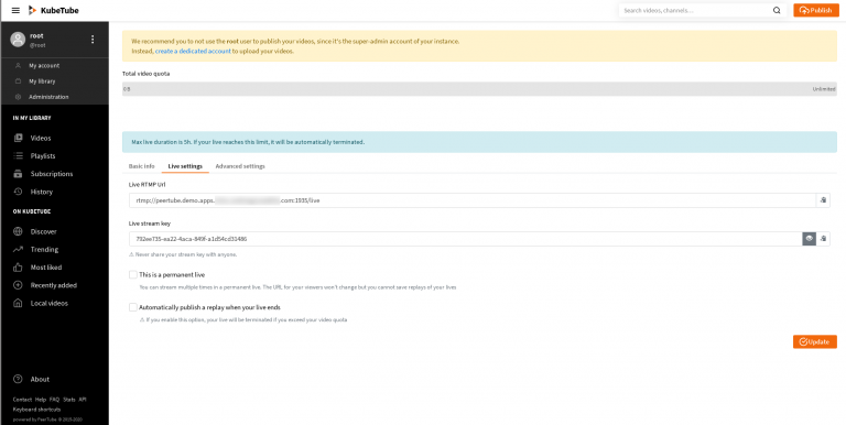 Peertube Stream Endpoint Configuration