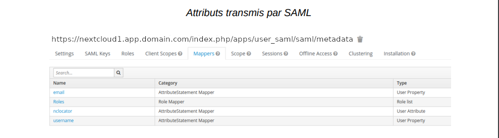 ATTRIBUTS TRANSMITS PAR SAML