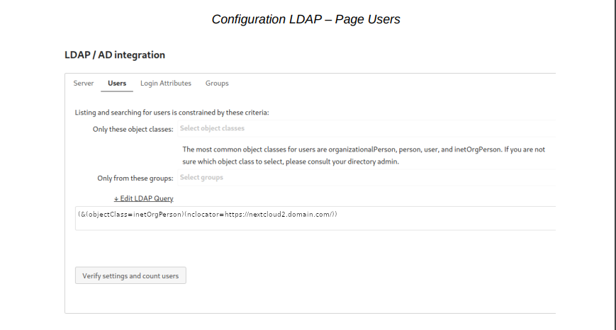 Configuration LDAP - Page Users