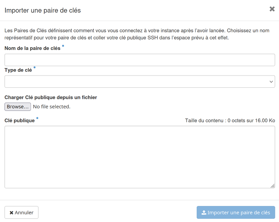 Importation d'une clé SSH