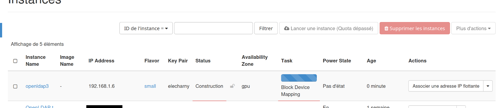 Lancement de l'instance