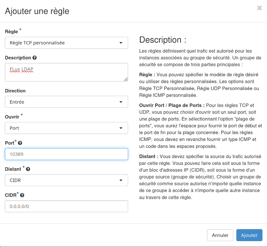 Ajout de la règle LDAP
