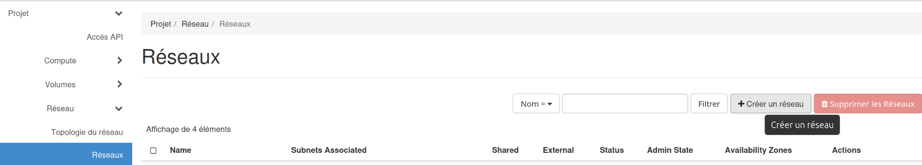 Bouton créer réseau