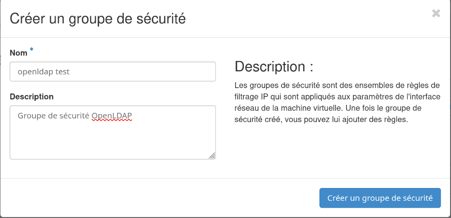 Création d'un groupe de sécurité