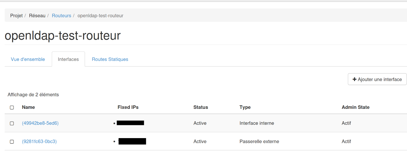 Liste des interfaces