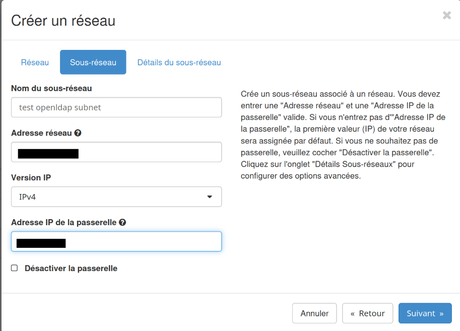 Configuration du sous-réseau