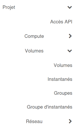 Menu Volumes